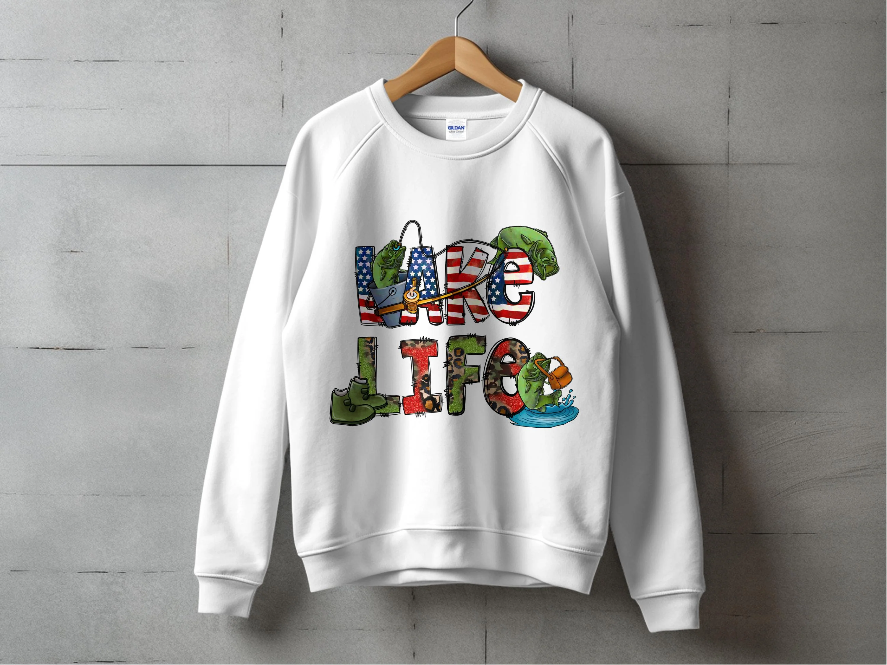 Lake Life USA Camo Patriotic Fish Fishing Graphic Design Print Ready DTF Transfers | SKU: MEN057 - Image 8